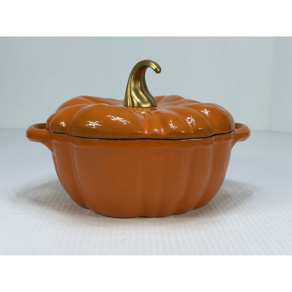 Smith & Clark Ironworks Orange Enameled Fall Pumpkin Cast Iron 2 QT Dutch Oven